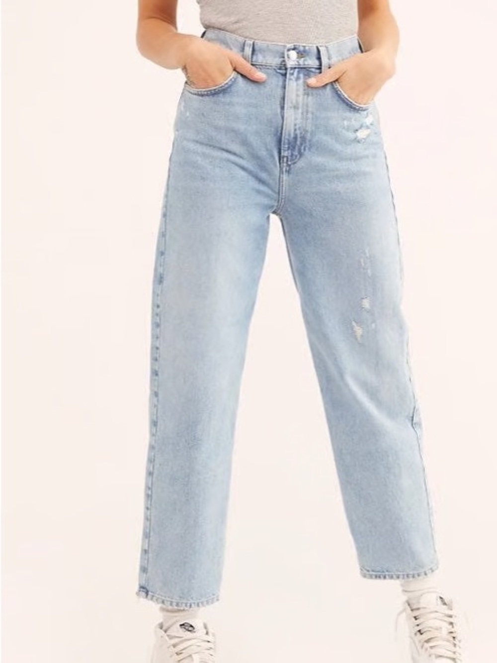 Free People We The Free Frank Distressed Dad Jean in Sunday Blue